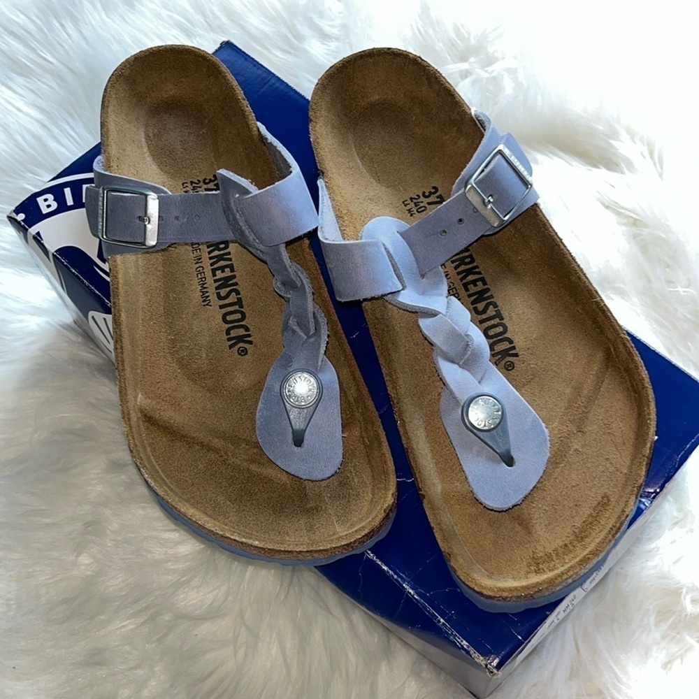 🆕 Birkenstock Gizeh Braided Dusty Blue Oiled Leather Sandals Size 37 US 6/6.5 - Picture 8 of 15